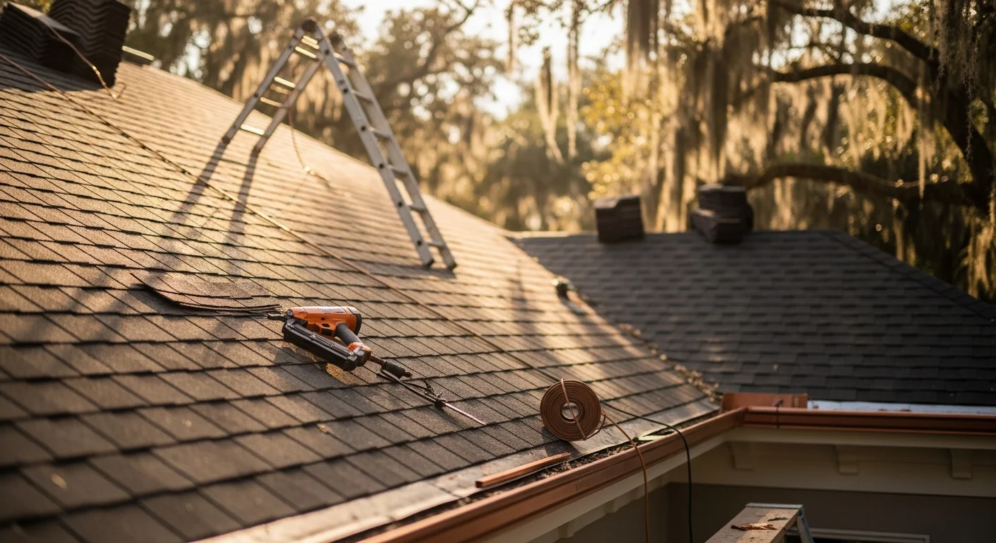 New residential construction home with metal roof installation in Nocatee, Florida