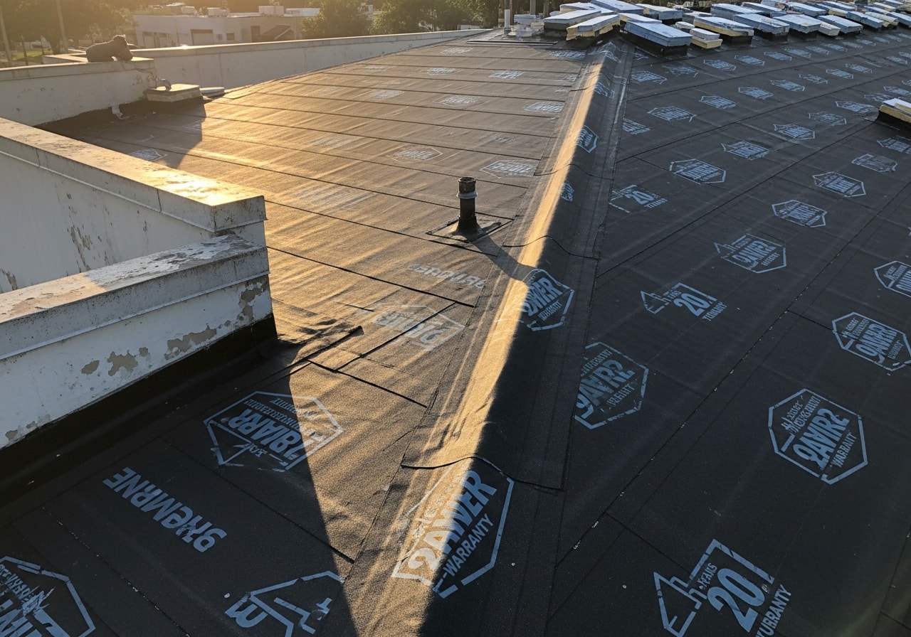 EPDM rubber roofing membrane on commercial office building in Atlantic Beach
