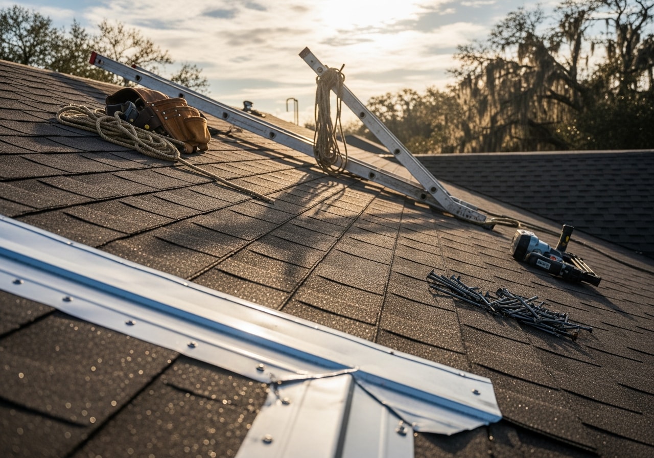 Storm damage roof repair and shingle replacement in St. Augustine
