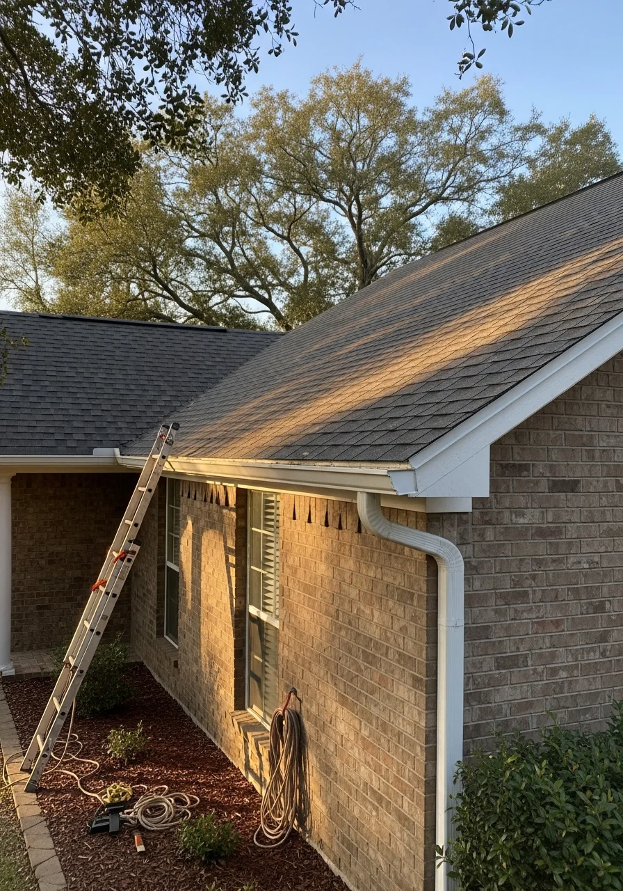 Detailed view of exterior work and landscape maintenance on Clay County residential property.