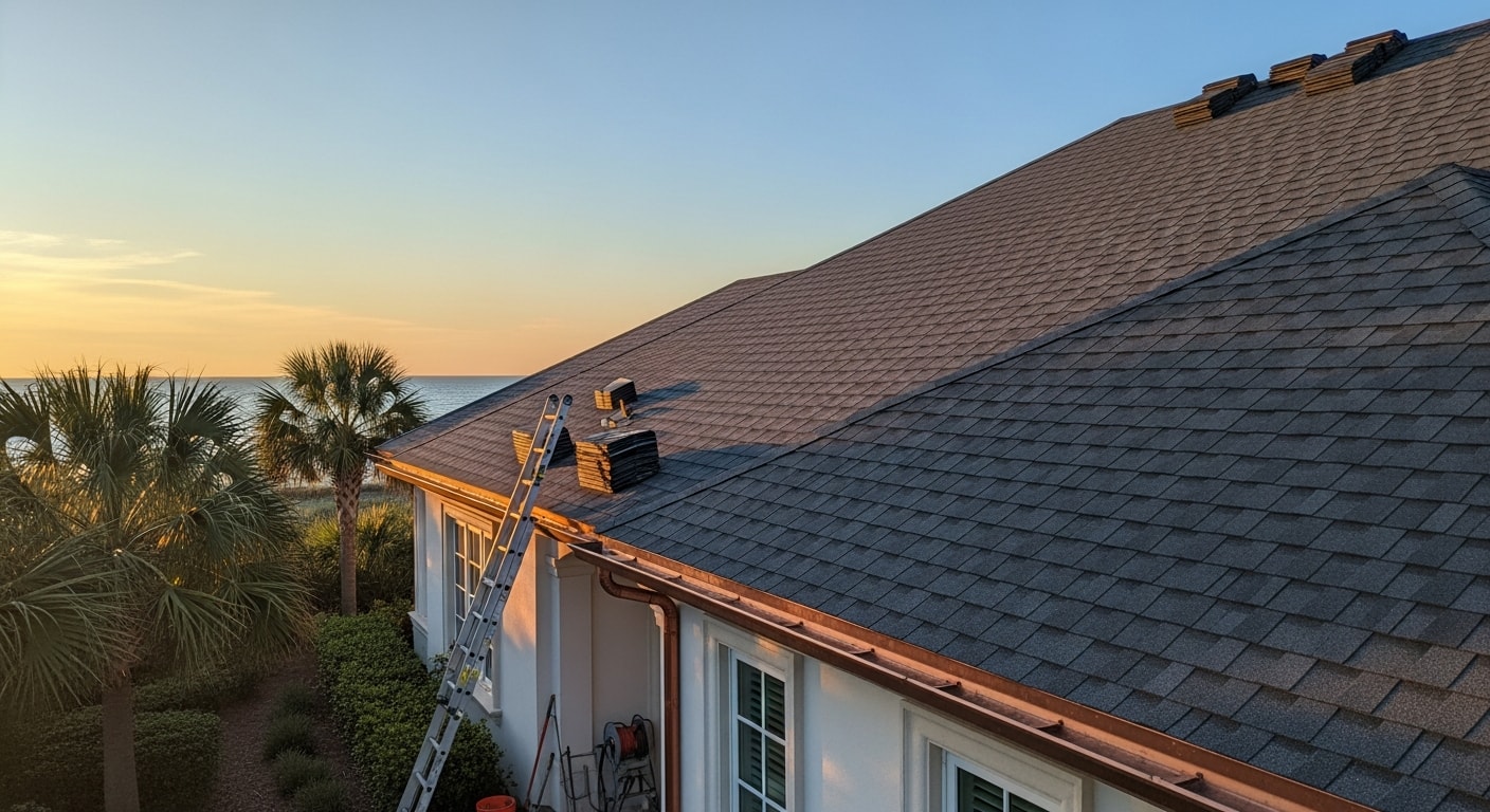 Oceanfront Ponte Vedra home with mature palms and manicured landscaping overlooking the Atlantic coast.